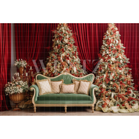Fabric Photography Background Christmas Set with Couch / Backdrop 3948