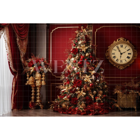 Fabric Photography Background Christmas Set with Old Clock / Backdrop 3951