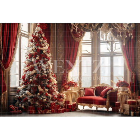 Fabric Photography Background Red and Gold Christmas Set / Backdrop 3953