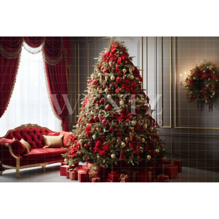 Fabric Photography Background Red Christmas Tree / Backdrop 3960