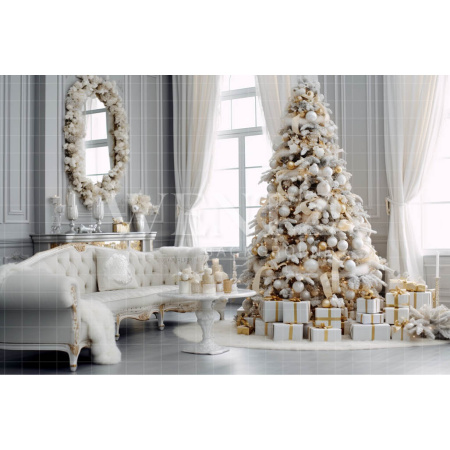 Fabric Photography Background White and Gold Christmas Room / Backdrop 3964