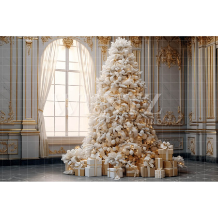Fabric Photography Background Gold and White Christmas Tree / Backdrop 3966