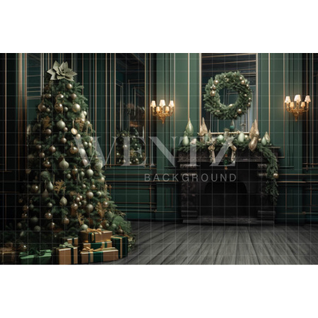 Fabric Photography Background Christmas Room with Fireplace / Backdrop 3976