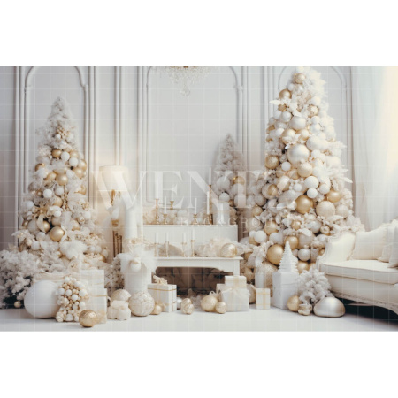 Fabric Photography Background White Christmas Room / Backdrop 3987