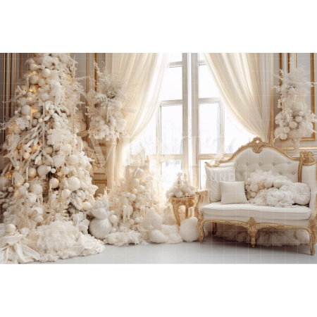 Fabric Photography Background White Christmas Room / Backdrop 3988