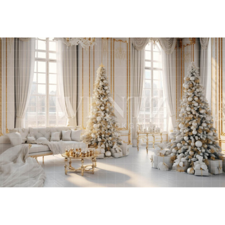 Fabric Photography Background White Christmas Room / Backdrop 3989