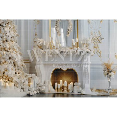 Fabric Photography Background White Fireplace / Backdrop 3990