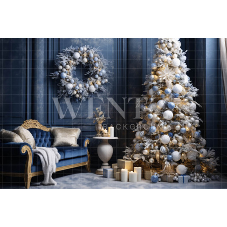 Fabric Photography Background Blue Christmas Set / Backdrop 3995