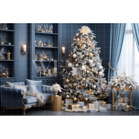 Fabric Photography Background Blue Christmas Set / Backdrop 3996