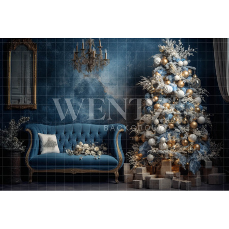Fabric Photography Background Blue Christmas Room / Backdrop 3998
