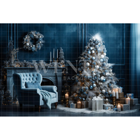 Fabric Photography Background Blue Christmas Set / Backdrop 3999