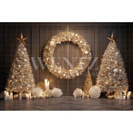 Fabric Photography Background Christmas Wreath and Trees / Backdrop 4005