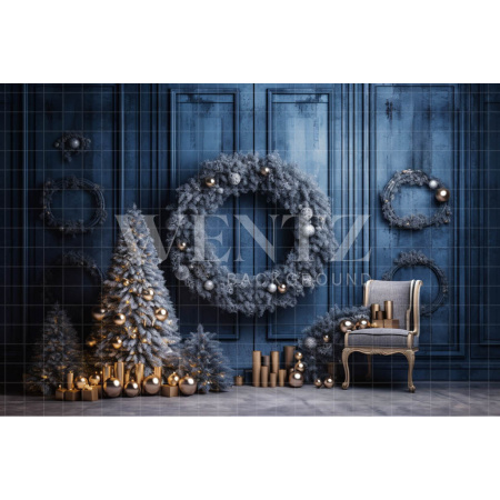 Fabric Photography Background Blue Christmas Set / Backdrop 4008
