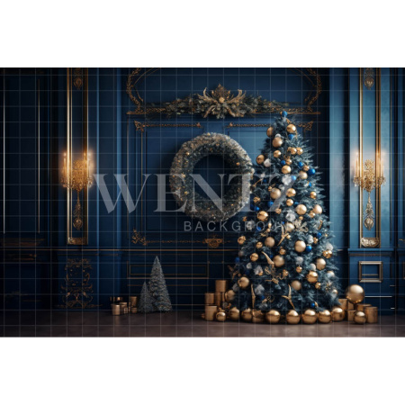 Fabric Photography Background Gold and Blue Christmas Set / Backdrop 4010