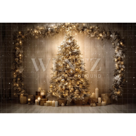 Fabric Photography Background Gold Christmas Tree / Backdrop 4013