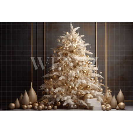 Fabric Photography Background Gold Christmas Tree / Backdrop 4014