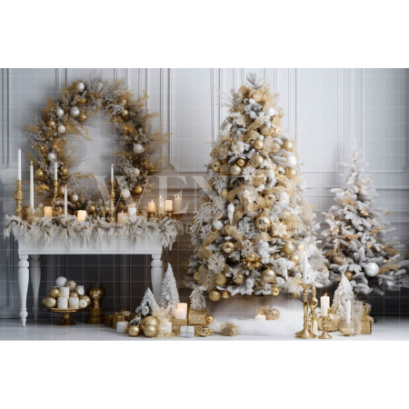 Fabric Photography Background White and Gold Christmas Set / Backdrop 4031