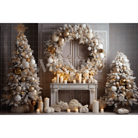 Fabric Photography Background White and Gold Christmas Set / Backdrop 4039