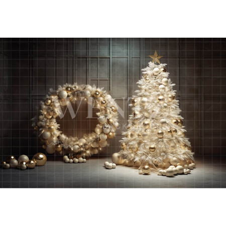 Fabric Photography Background Gold Christmas Tree / Backdrop 4050