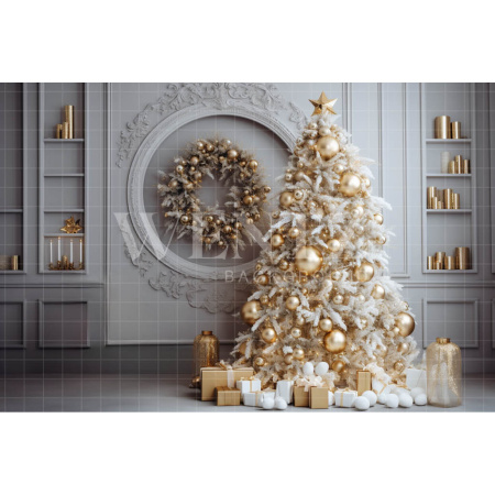 Fabric Photography Background Gold Christmas Tree / Backdrop 4052