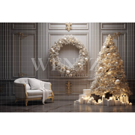 Fabric Photography Background White and Gold Christmas Room / Backdrop 4053