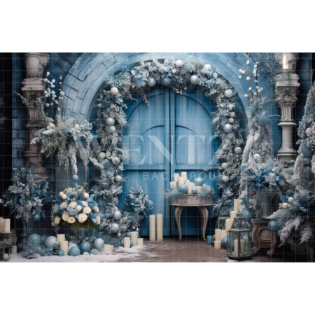 Fabric Photography Background Blue Christmas Scenery / Backdrop 4062