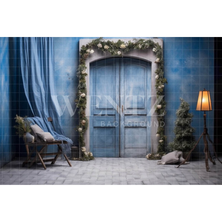 Fabric Photography Background Blue Door / Backdrop 4063