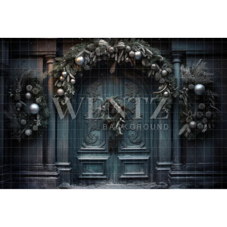 Fabric Photography Background Green Christmas Door / Backdrop 4066