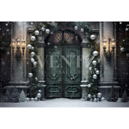Fabric Photography Background Green Christmas Door / Backdrop 4067