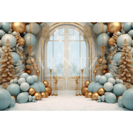 Fabric Photography Background Blue and Gold Christmas Set / Backdrop 4069