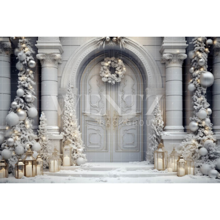 Fabric Photography Background Grey Christmas Door / Backdrop 4084