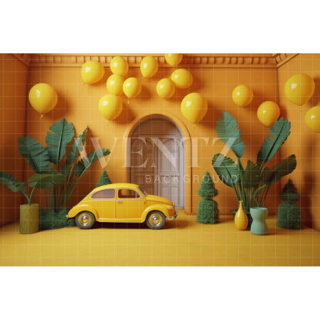 Fabric Photography Background Yellow Set with Car / Backdrop 4104