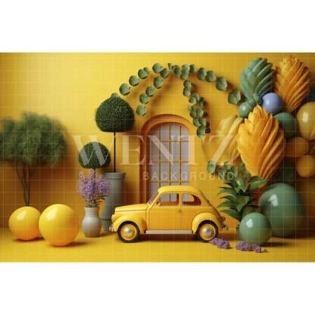 Fabric Photography Background Yellow Set with Car / Backdrop 4105