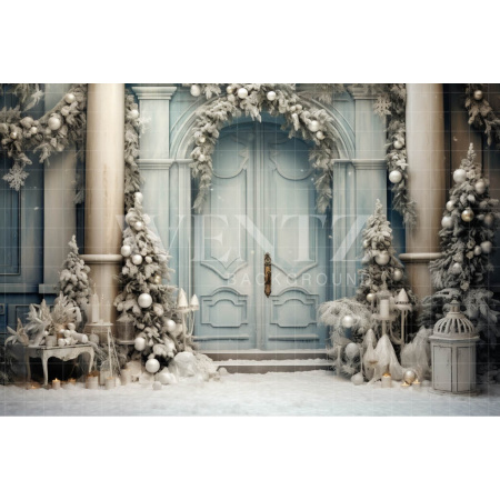 Fabric Photography Background Pastel Blue Christmas Door / Backdrop 4134