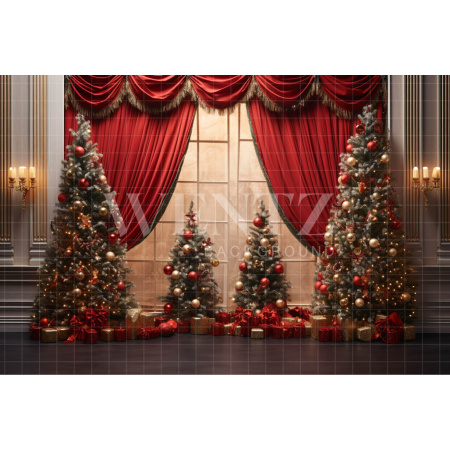 Fabric Photography Background Christmas Set with Red Curtain / Backdrop 4135