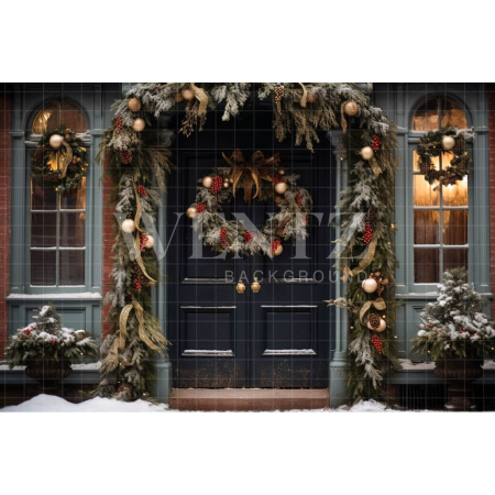 Fabric Photography Background Christmas House Front / Backdrop 4148
