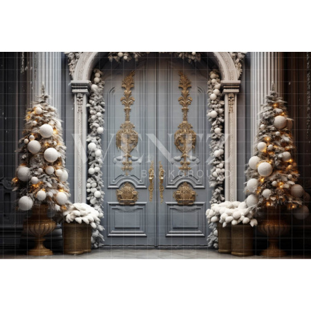 Fabric Photography Background Blue and Gold Christmas Set / Backdrop 4149