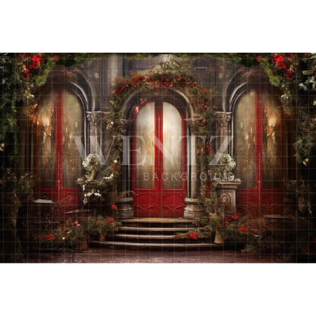 Fabric Photography Background Christmas Door / Backdrop 4168