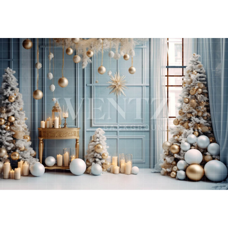 Fabric Photography Background Blue and Gold Christmas Set / Backdrop 4171