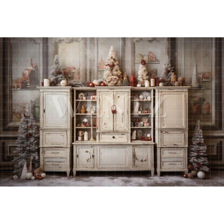 Fabric Photography Background Christmas Set with Cabinet / Backdrop 4172