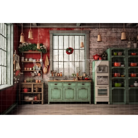 Fabric Photography Background Christmas Kitchen / Backdrop 4185