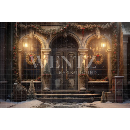 Fabric Photography Background Christmas House Front / Backdrop 4190