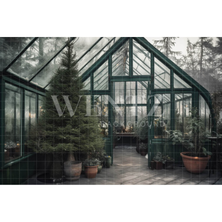 Fabric Photography Background Greenhouse with Pine Tree / Backdrop 4202