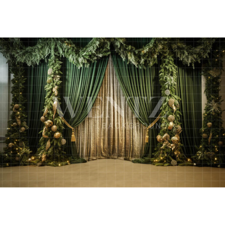 Fabric Photography Background Set with Green Curtain / Backdrop 4269