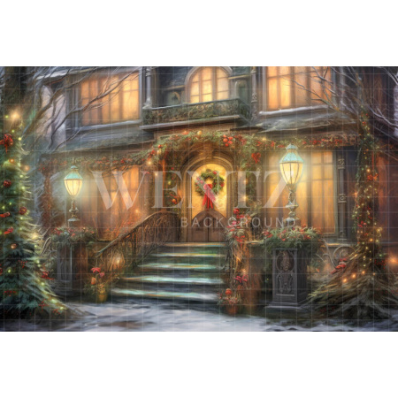 Fabric Photography Background Christmas House / Backdrop 4298