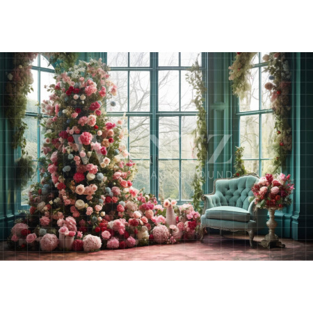 Fabric Photography Background Floral Christmas / Backdrop 4345