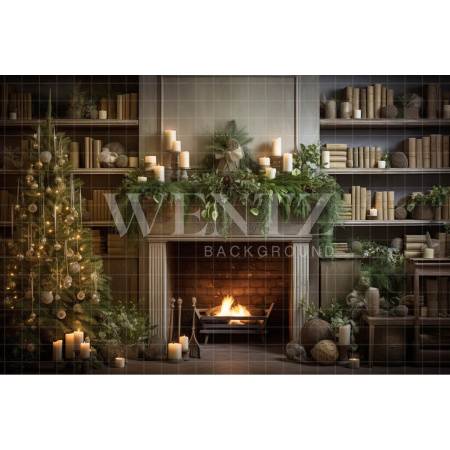 Fabric Photography Background Christmas Set with Fireplace / Backdrop 4448