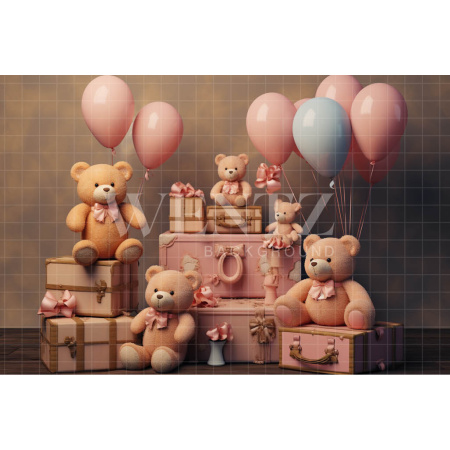 Fabric Photography Background Teddy Bear and Balloons / Backdrop 4823