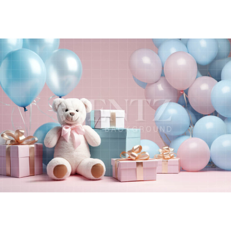 Fabric Photography Background Teddy Bear and Balloons / Backdrop 4824