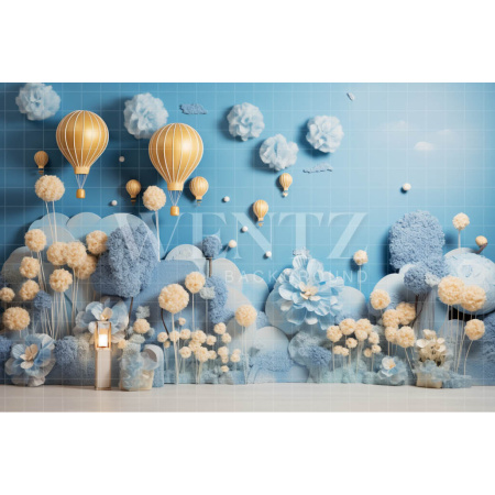 Fabric Photography Background Set with Flowers and Balloons / Backdrop 4826